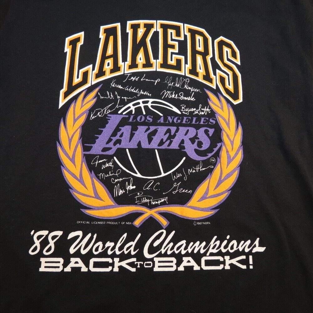 VINTAGE 1988 BACK TO BACK JERZEES LA LOS ANGELES LAKERS NBA BASKETBALL T SHIRT L